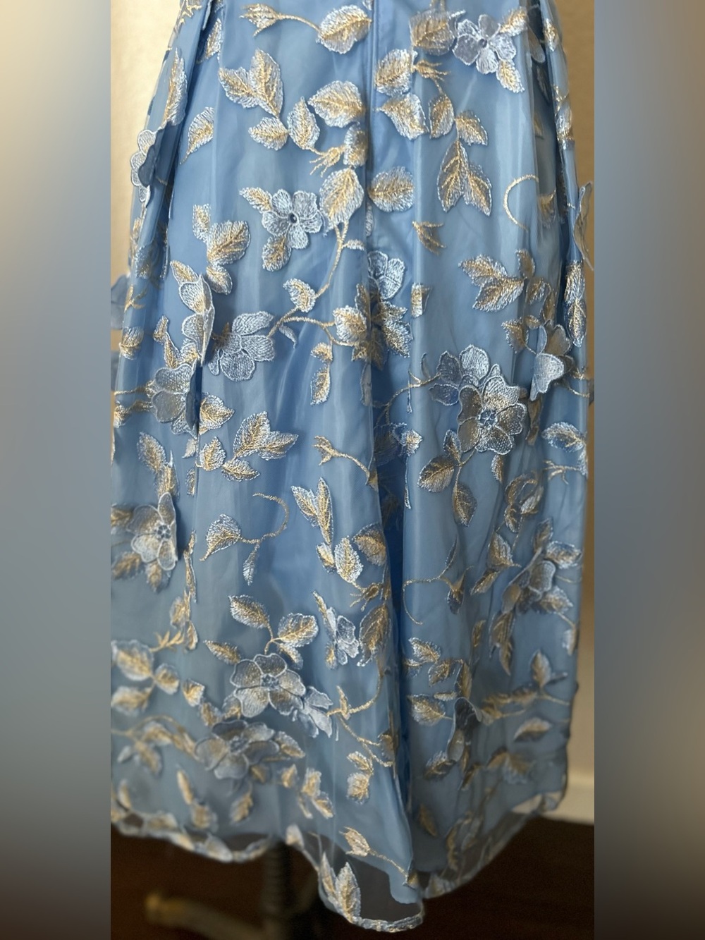 Adrianna Papell Light Blue Floral Appliqué Illusion Neck Midi Dress - Picture 13 of 13